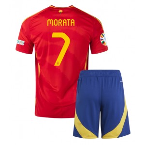 Fotbalové Dres Španělsko Alvaro Morata #7 Dětské Domácí Oblečení ME 2024 Krátký Rukáv (+ trenýrky)